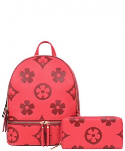 Monogram 2 in 1 Backpack Wallet Set YB-7285W RED
